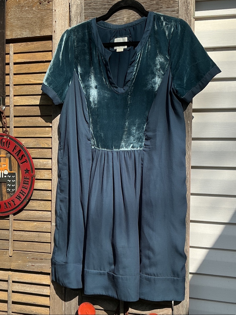 Maeve Teal Velvet Yoke Navy Tunic dress